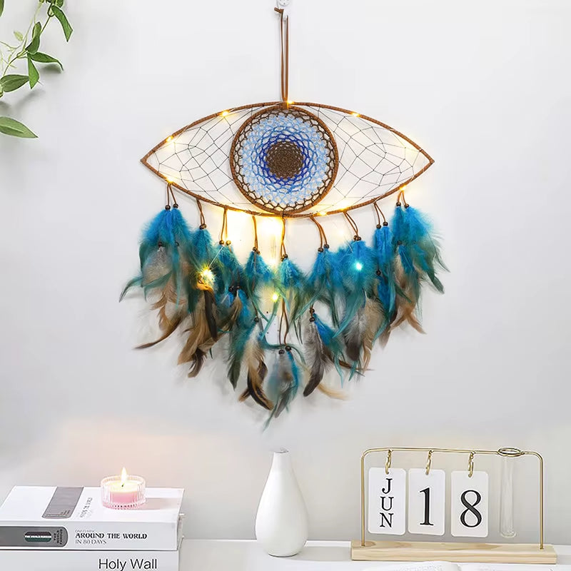Large Boho Crochet Turkey Evil Eye Dream Catchers Wall Hanging Home Decoration for Bedroom