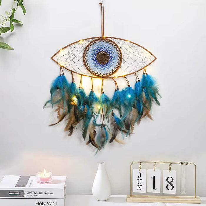 Evil Eye Dreamcatcher – Handmade Boho Feather Wall Hanging